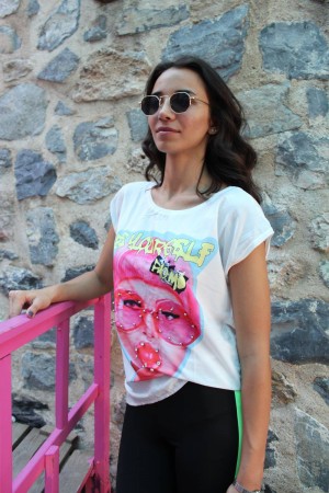 Pembe Kadın Baskılı T-shirt